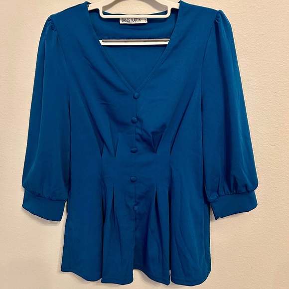 GRACE KARIN Teal Peplum Dress Top, 3/4 sleeves, NEVER WORN, Size Medium - Picture 1 of 7